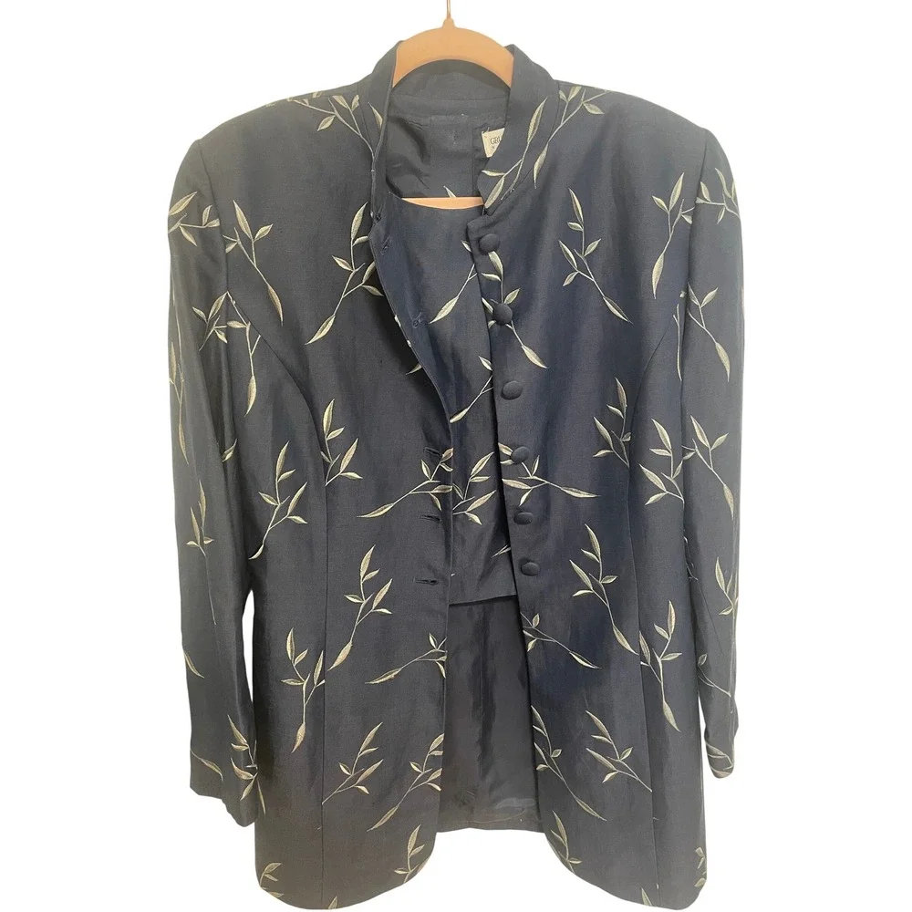 Blazer and Crop Top Set Silk Linen Embroidered Gruppo Americano 1990s